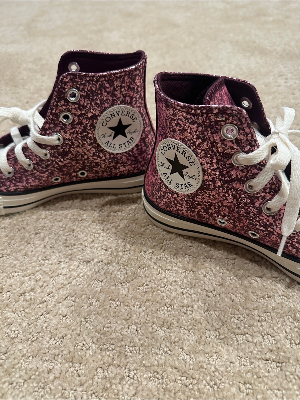 Converse Pink Glitter High-Top Sneakers with White Laces
